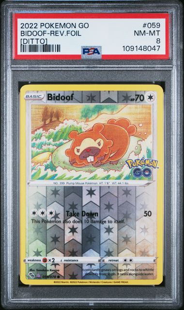 2022 POKEMON GO #059 BIDOOF-REV.FOIL DITTO PSA 8