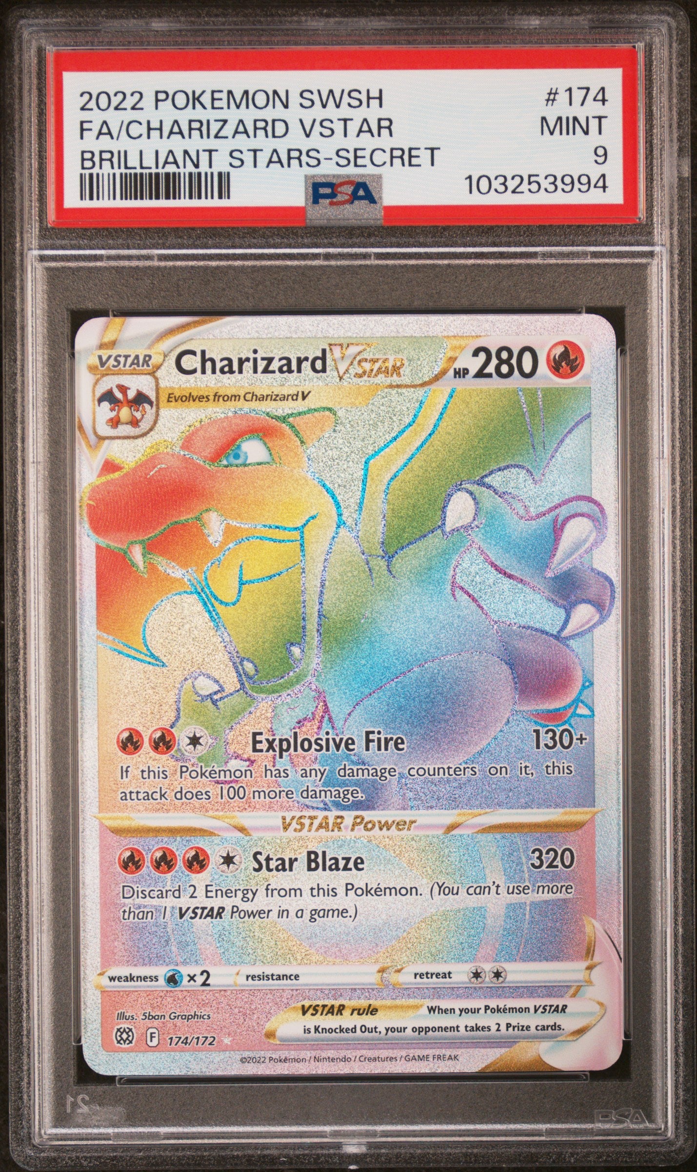 Charizard Vstar Secret Brilliant Stars PSA 9 (T)