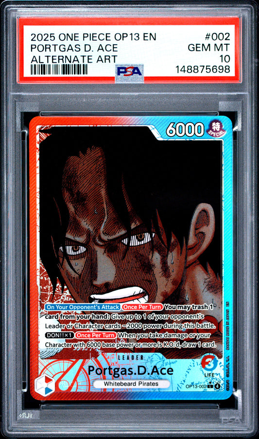 2025 ONE PIECE OP13-CARRYING ON HIS WILL #002 PORTGAS D. ACE ALTERNATE ART PSA 10