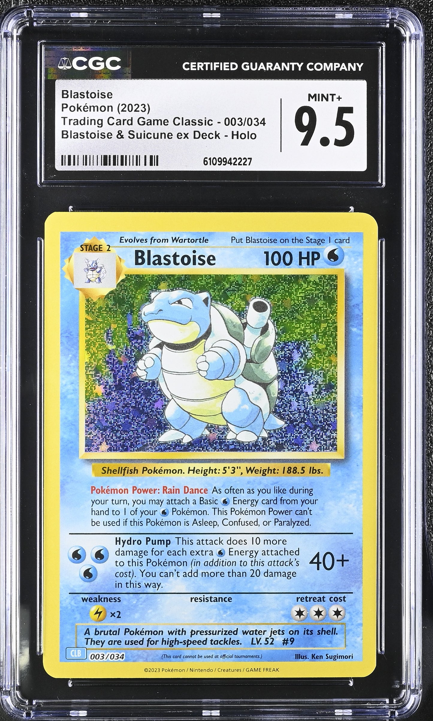 Blastoise Classic 003/034 Blastoise Suicune Deck Holo CGC 9.5