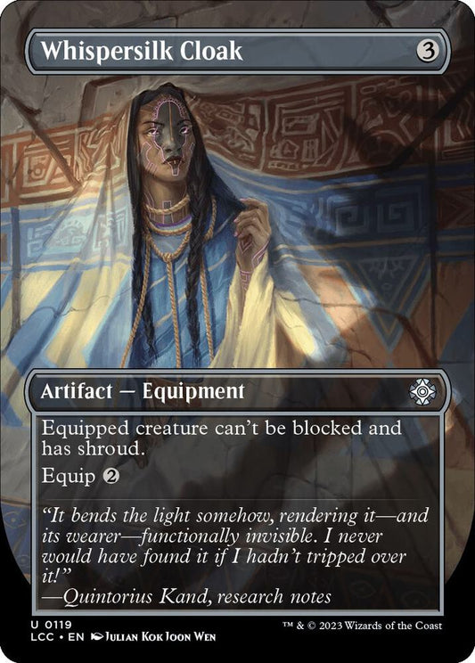 Whispersilk Cloak (Borderless) - Commander: The Lost Caverns of Ixalan (LCC) Foil 119