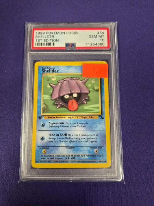 1999 POKEMON FOSSIL #54 SHELLDER 1ST EDITION PSA 10