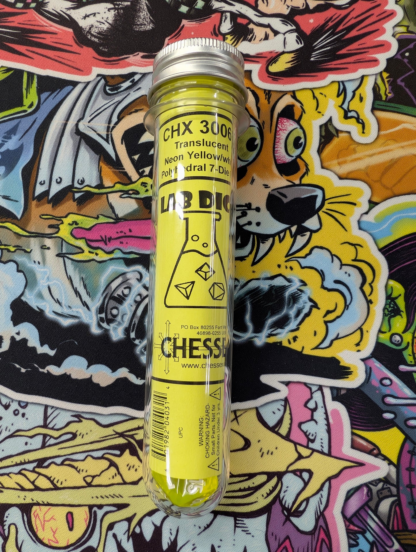 Chessex Translucent Rad Neon Yellow/White Polyhedral 7-Die Set w/ Bonus Die