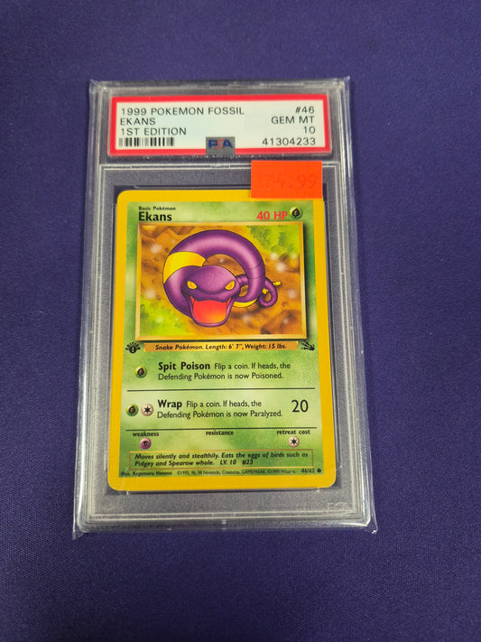 1999 POKEMON FOSSIL #46 EKANS 1ST EDITION PSA 10