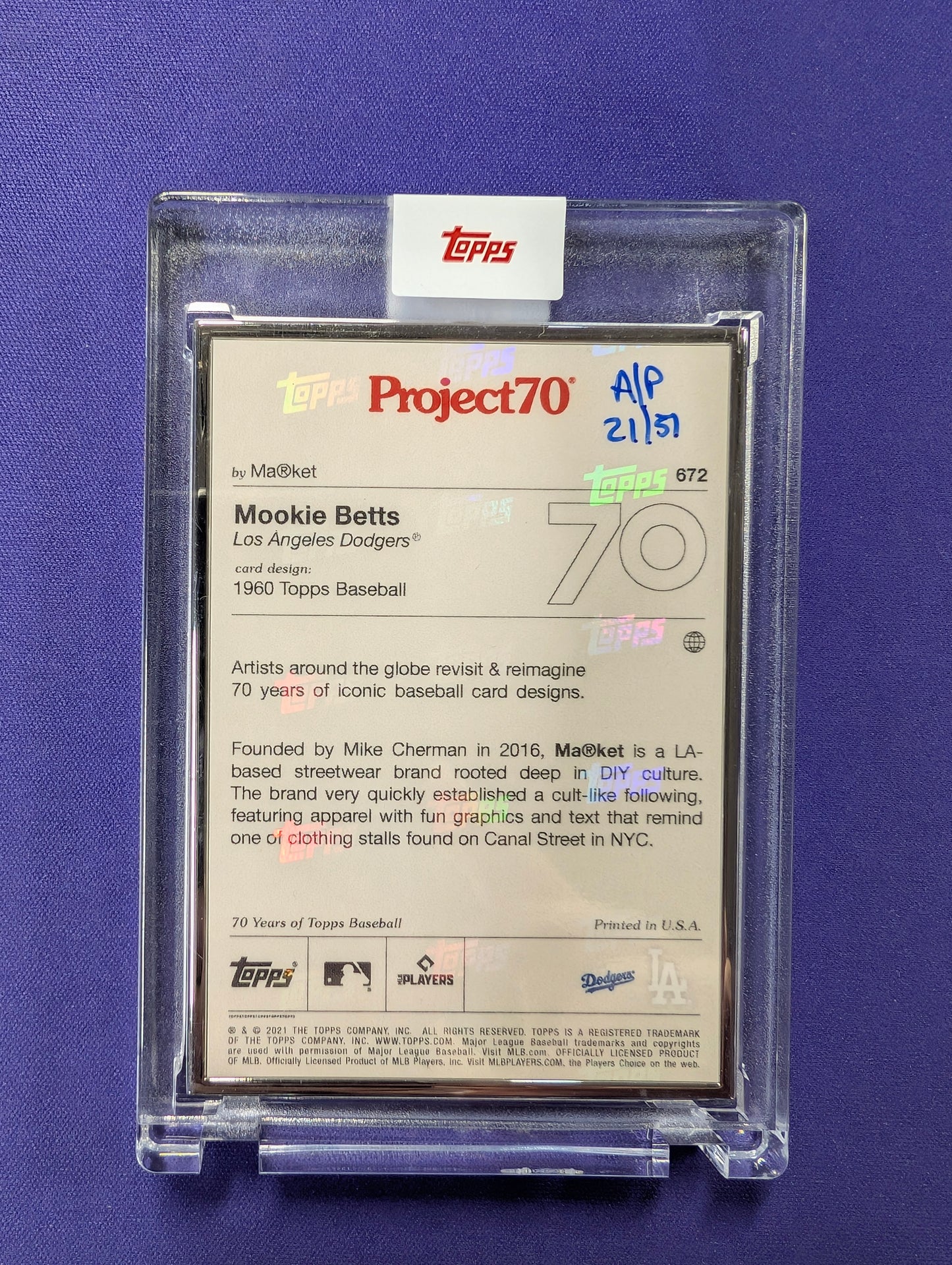 Mookie Betts 2021 Topps Project 70 Artists Proof #/51 by Ma®️ket Artist Proof Hand-Serialized 21/51