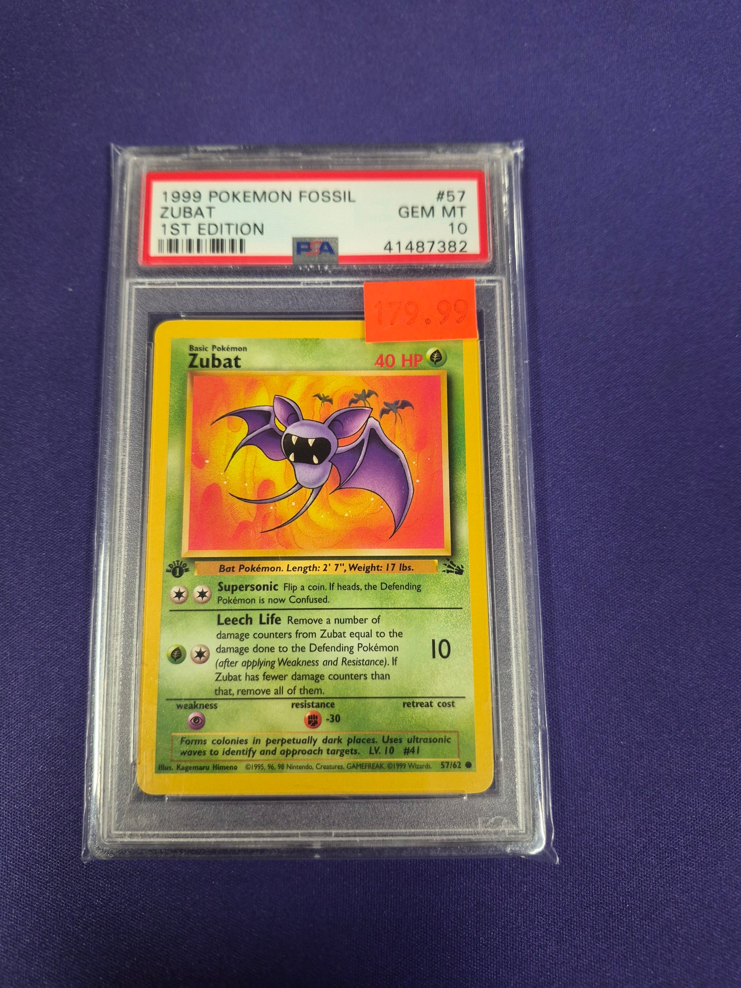 1999 POKEMON FOSSIL #57 ZUBAT 1ST EDITION PSA 10