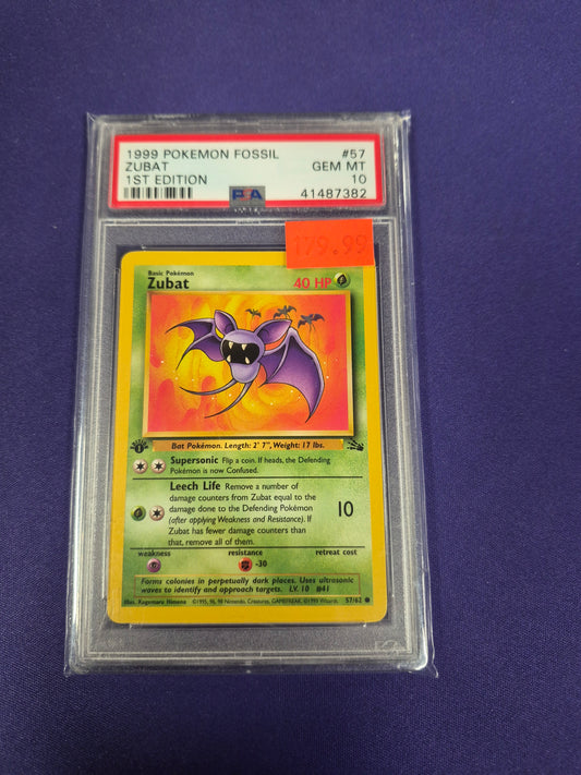 1999 POKEMON FOSSIL #57 ZUBAT 1ST EDITION PSA 10